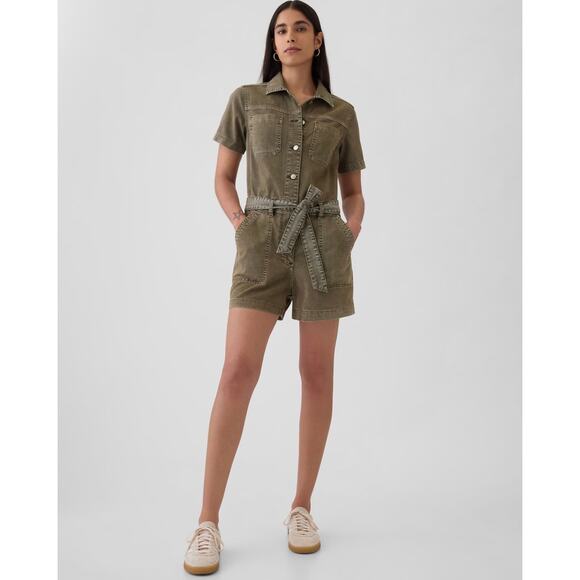 GAP 2024 M Petite Utility Romper Olive Green - Picture 1 of 10